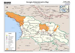 Detailed administrative map of Georgia with Abkhazia and South Ossetia.