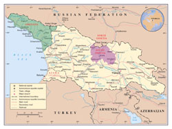 Large detailed political map of Georgia with Abkhazia and South Ossetia with roads, cities and airports.