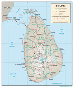 Large detailed political and administrative map of Sri Lanka with relief, roads and major cities - 2001. Large detailed political and administrative map of Sri Lanka with relief, roads and major cities - 2001.