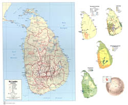 Large scale detailed country profile map of Sri Lanka.
