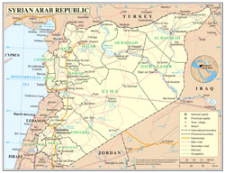Large detailed political and administrative map of Syria with roads, cities and airports.