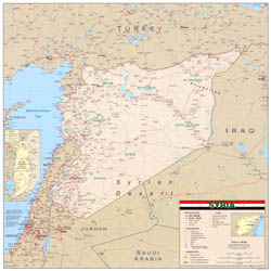 Large scale political map of Syria with roads, cities, airports and other marks - 2004.