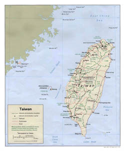 Detailed political and administrative map of Taiwan with roads and major cities - 1992.