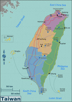 Large regions map of Taiwan.