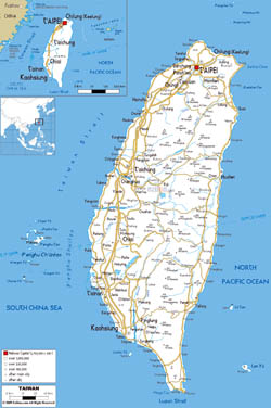 Large road map of Taiwan with cities and airports.