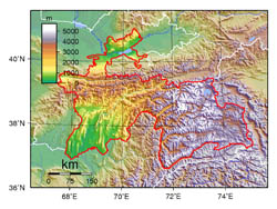 Large physical map of Tajikistan.