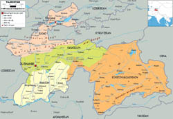 Large political and administrative map of Tajikistan with roads, cities and airports.