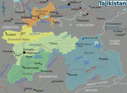 Large regions map of Tajikistan.