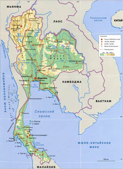 Large elevation map of Thailand in russian.