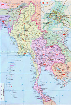 Large political and road map of Burma and Thailand in chinese.