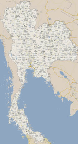 Large road map of Thailand with all cities.