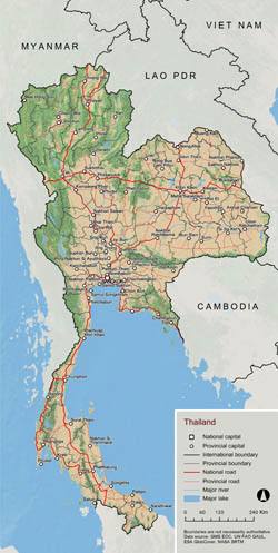 Large scale overview map of Thailand.