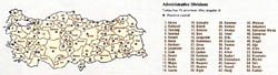 Administrative divisions map of Turkey.