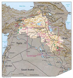 Detailed map of Kurdish Lands with relief - 1992.