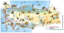 Detailed travel map of Turkey.
