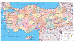 In high resolution detailed political and administrative map of Turkey with roads and cities in turkish.