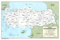 Large administrative divisions map of Turkey - 1983.