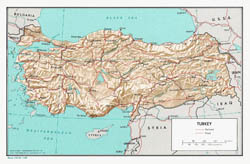 Large political map of Turkey with relief - 1969.