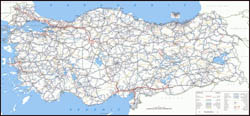 Large scale road map of Turkey.