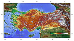 Large topographical map of Turkey.