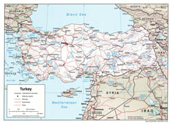 Political map of Turkey with relief - 2006.