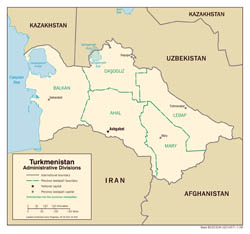 Large scale administrative divisions map of Turkmenistan - 2008.