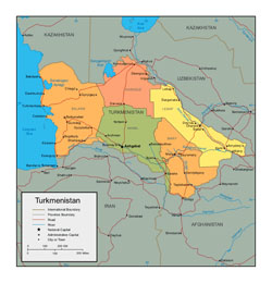 Political and administrative map of Turkmenistan.