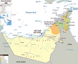 Large political map of United Arab Emirates with all roads, cities and airports.