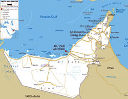 Large road map of United Arab Emirates with all cities and airports.