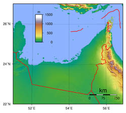 Large topographical map of UAE.