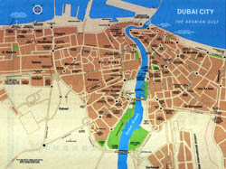 Detailed road map of Dubai city.