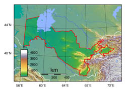 Large physical map of Uzbekistan.