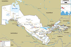 Large road map of Uzbekistan with cities and airports.