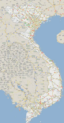 Large road map of Vietnam with all cities.