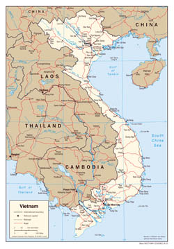 Large scale political map of Vietnam with roads and major cities - 2001.