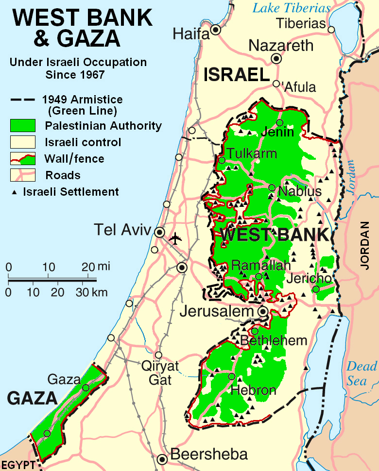 Maps of West Bank Detailed map of West Bank in English Road map of