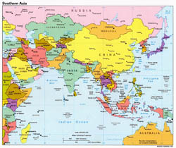 Political map of Southern Asia with capitals - 1994.