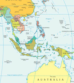Southeast Asia detailed political map.