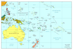 Large detailed political map of Australia and Oceania with capitals and major cities - 2013.