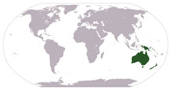 Large location map of Australia and Oceania.