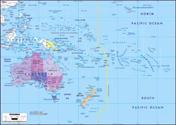 Large political map of Australia and Oceania with major roads and major cities.