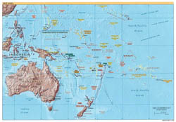 Large political map of Australia and Oceania with relief - 2002.