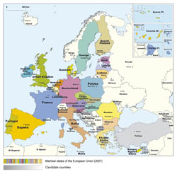 Detailed map of Member States of the European Union - 2007.