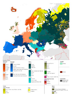 Detailed map of languages in Europe.