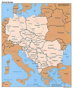 Detailed political map of Central Europe with capitals and major cities - 1996.