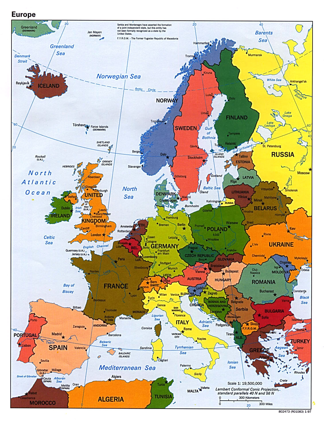 europe map with major cities