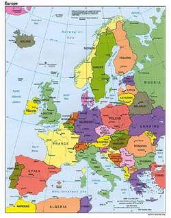 Detailed political map of Europe with major cities - 1995.