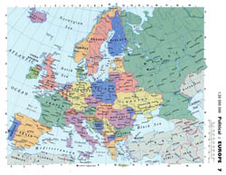 Detailed political map of Europe with capitals and major cities.