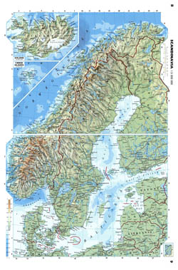Large detailed physical map of Scandinavia.
