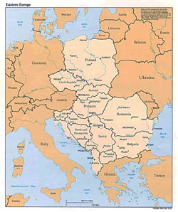 Large political map of Eastern Europe with capitals and major cities - 1993.